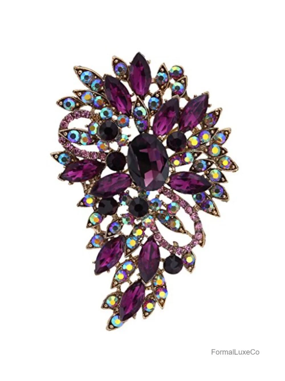 Austrian Crystal Wedding Flower Leaf Brooch Pin for Women, Lapel Shawl